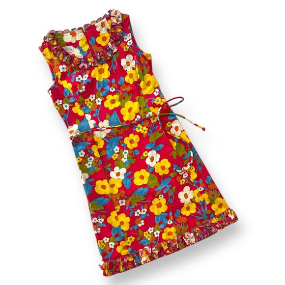 Vintage McMullen Sleeveless Floral Dress Ruffle Neck/Hem Hidden Backzip, Pockets - Picture 9 of 10